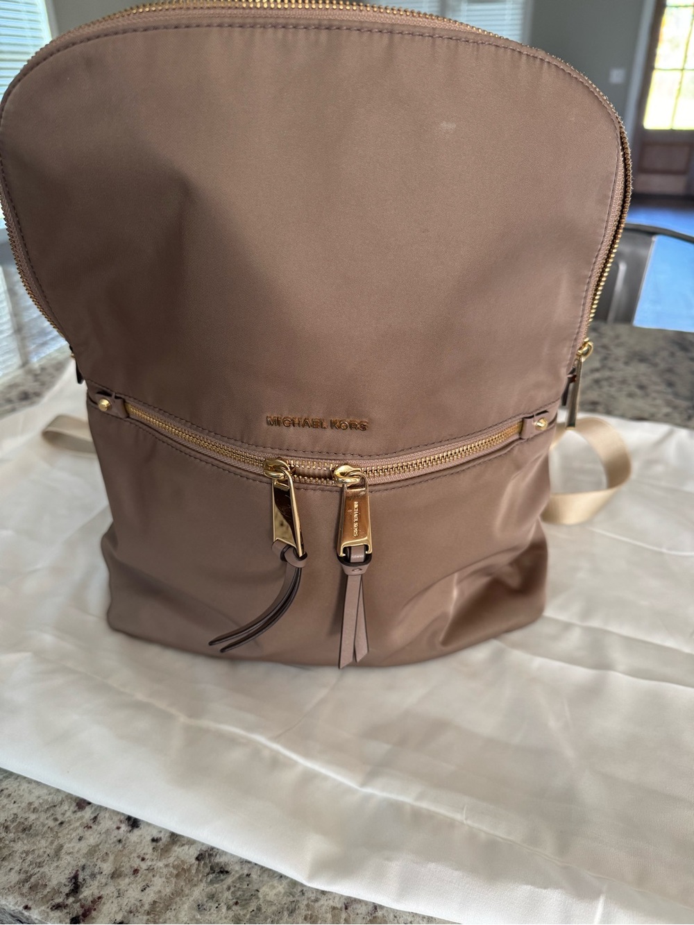 Michael Kors Taupe Nylon Backpack with Gold Hardware
